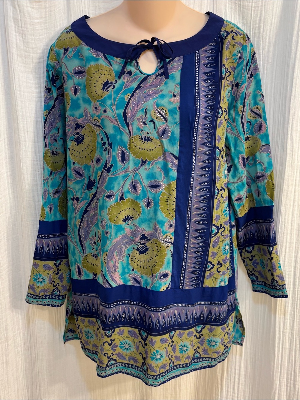 Vintage Diane Gilman 100% Silk Paisley Tunic Top Shirt Boho Art To Wear Size S